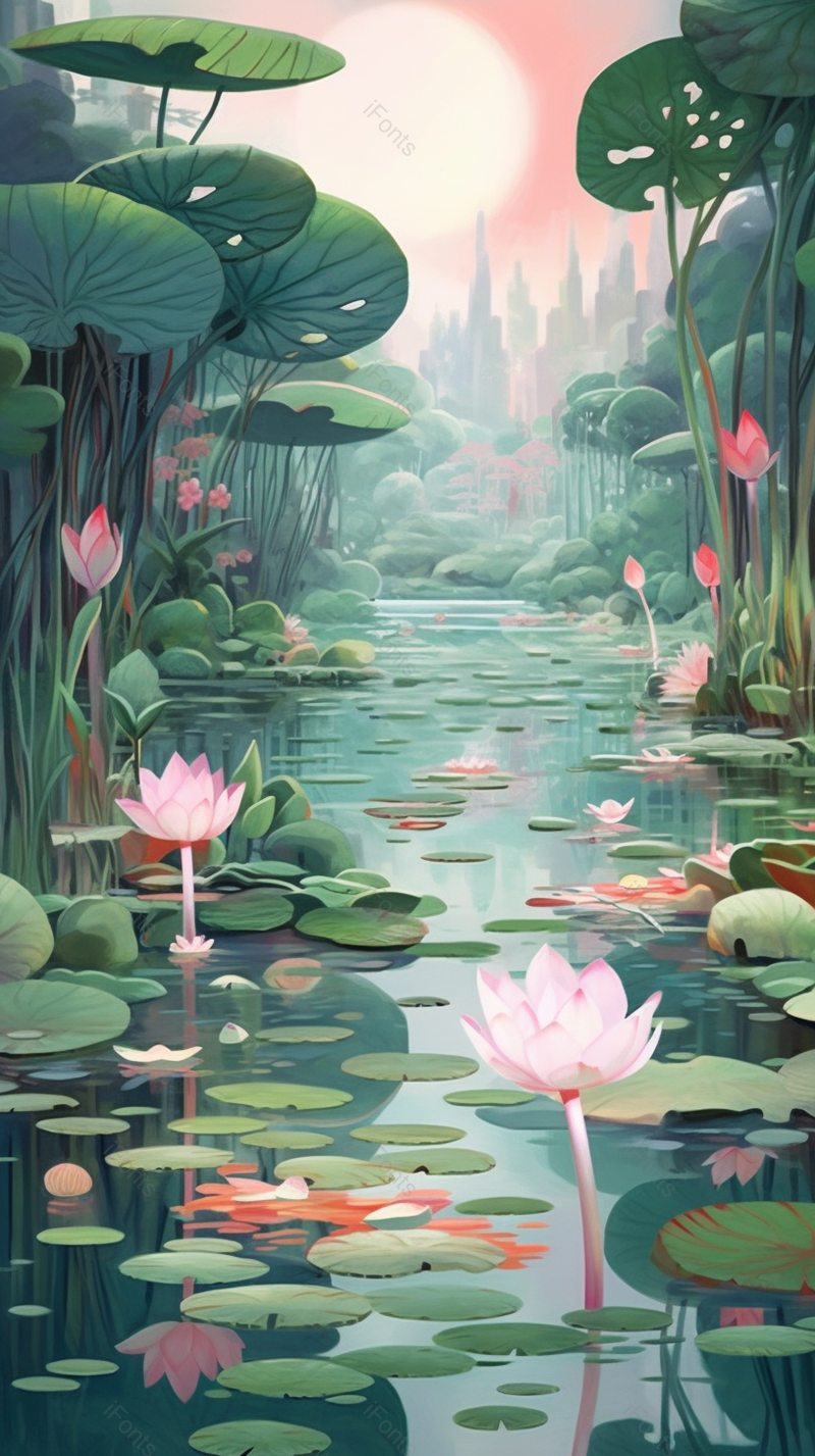 城市立夏大暑荷叶节气插画背景,插画/手绘图,插画/手绘图库,插画/手绘图下载,插画/手绘